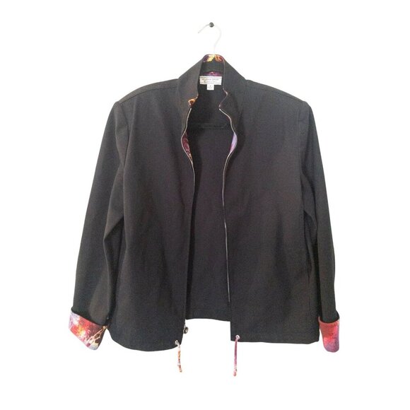 St. John Sport Black Jacket With Vibrant Printed Lining & Adjustable Drawstring - Picture 1 of 15